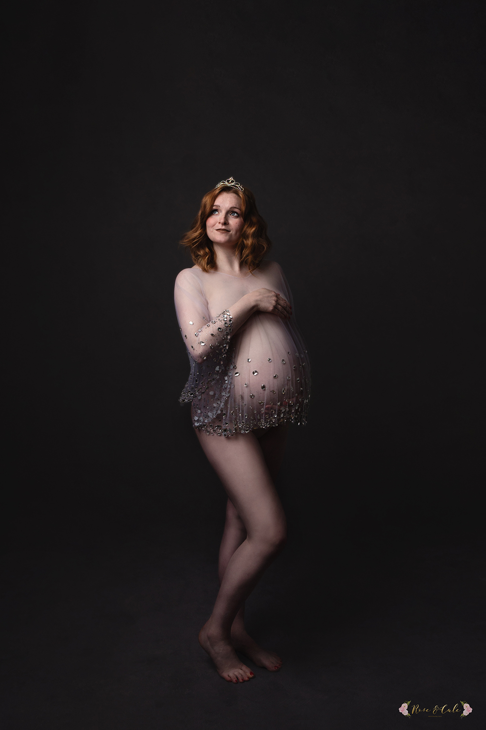 maternity session Glasgow studio with sheer robe and sparkles